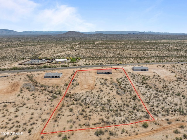 34198 S State Route 89th Hwy, Wickenburg, AZ 85390 - view of rural area featuring a desert landscape, property boundaries highlighted, and a mountain backdrop