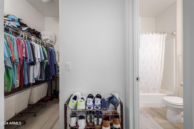 spacious closet featuring light hardwood / wood-style floors