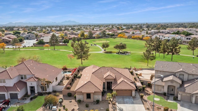 drone / aerial view featuring a mountain view