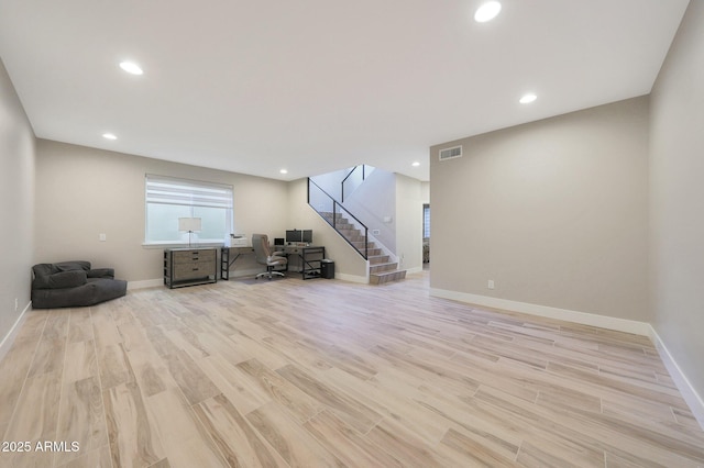 4040 E Mclellan Rd Unit 16, Mesa, AZ 85205 - living area featuring light wood finished floors, stairs, and recessed lighting