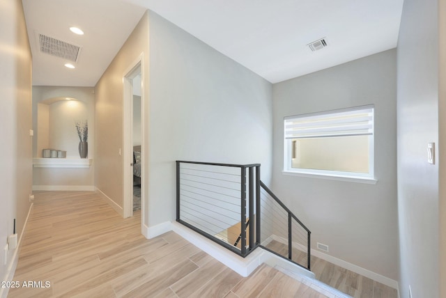 4040 E Mclellan Rd Unit 16, Mesa, AZ 85205 - hallway featuring an upstairs landing, wood finished floors, and recessed lighting