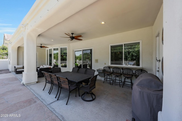 4040 E Mclellan Rd Unit 16, Mesa, AZ 85205 - view of patio featuring an outdoor hangout area, a ceiling fan, and a grill