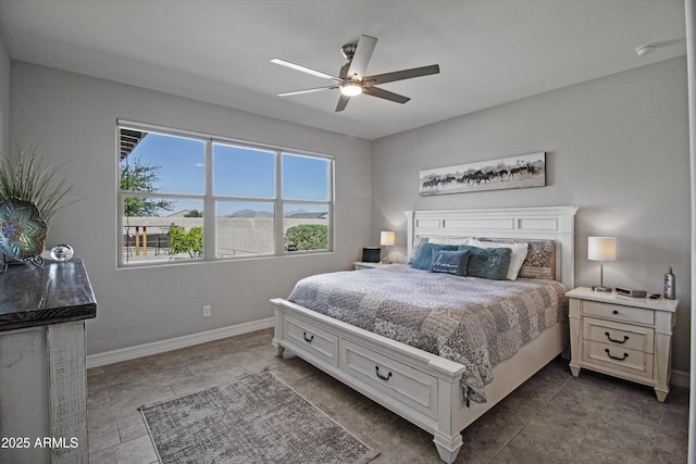 bedroom featuring baseboards and ceiling fan