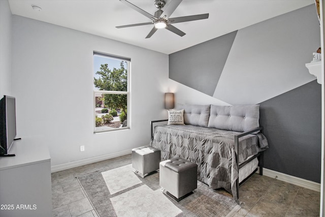 bedroom with baseboards and ceiling fan