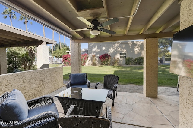 view of patio with ceiling fan and an outdoor hangout area