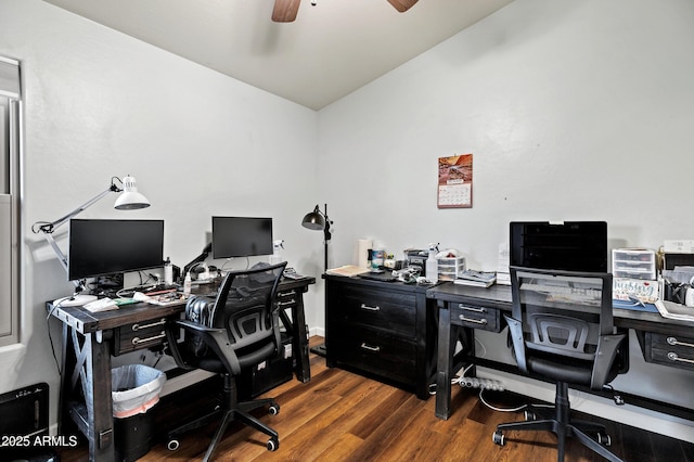 4493 E Desert Sands Dr, Chandler, AZ 85249 - office space with lofted ceiling, ceiling fan, and dark wood-style flooring