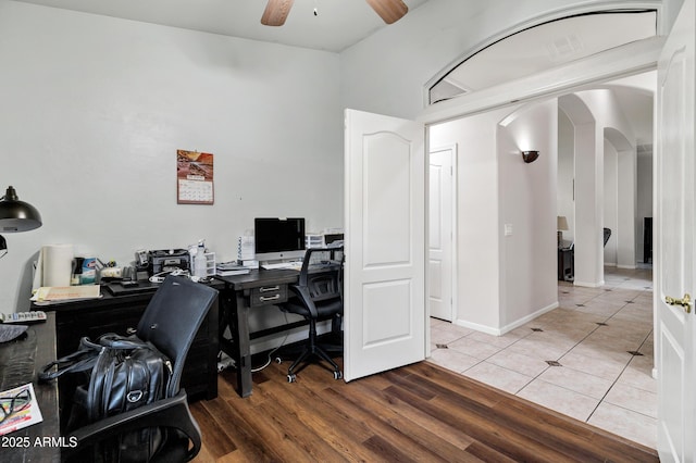 4493 E Desert Sands Dr, Chandler, AZ 85249 - office space featuring arched walkways, ceiling fan, and wood finished floors
