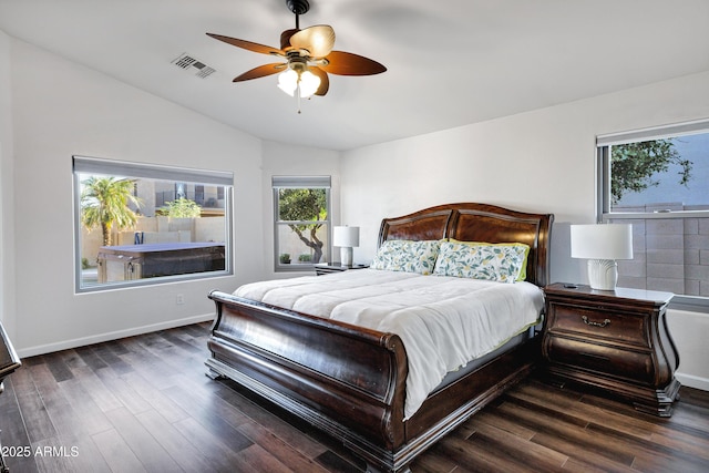 4493 E Desert Sands Dr, Chandler, AZ 85249 - bedroom with vaulted ceiling, wood finished floors, multiple windows, and baseboards