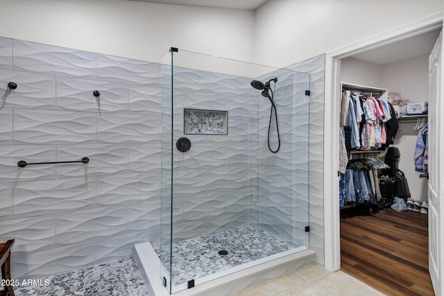 4493 E Desert Sands Dr, Chandler, AZ 85249 - full bathroom with a walk in shower, a spacious closet, and tile patterned flooring