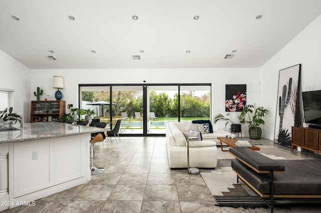 living room with sink