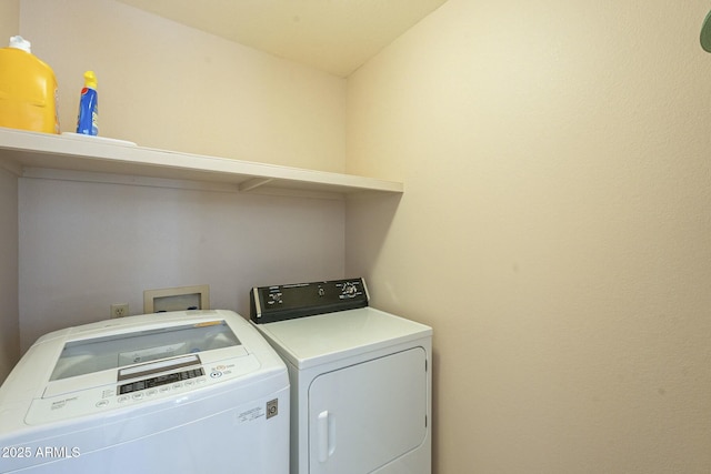 clothes washing area with washer and clothes dryer