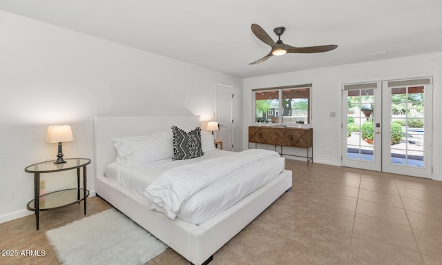 12682 N 80th Pl, Scottsdale, AZ 85260 - tiled bedroom with access to exterior, french doors, and a ceiling fan