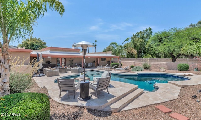 12682 N 80th Pl, Scottsdale, AZ 85260 - view of swimming pool featuring an outdoor living space, a patio area, and a fenced backyard
