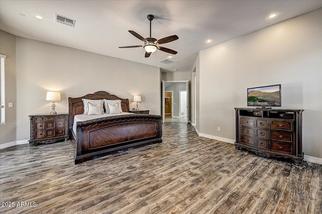 18207 W Sells Dr, Goodyear, AZ 85395 - bedroom with wood finished floors, recessed lighting, and a ceiling fan