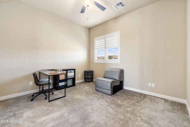 1899 Kensington Ct, Prescott, AZ 86301 - sitting room featuring a ceiling fan, baseboards, visible vents, and carpet flooring