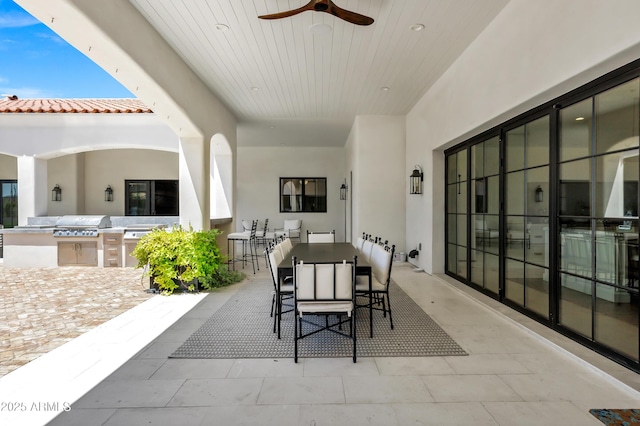 2339 E Virgo Pl, Chandler, AZ 85249 - view of patio featuring an outdoor kitchen, outdoor dining area, ceiling fan, and area for grilling