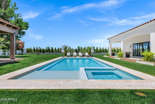 2339 E Virgo Pl, Chandler, AZ 85249 - outdoor pool featuring an in-ground hot tub, a yard, and a patio