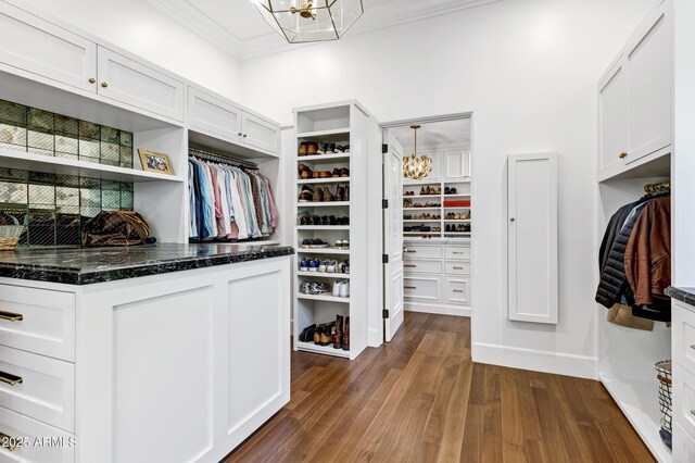 2339 E Virgo Pl, Chandler, AZ 85249 - walk in closet featuring a chandelier and dark wood-style flooring