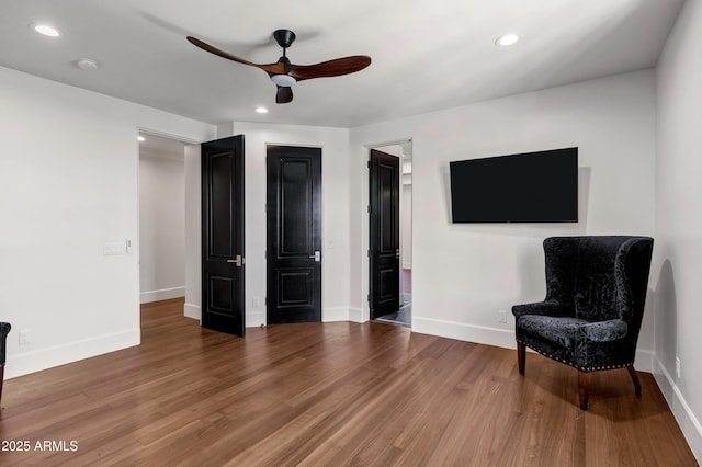 2339 E Virgo Pl, Chandler, AZ 85249 - living area with a ceiling fan, wood finished floors, baseboards, and recessed lighting