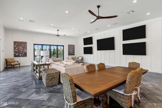 2339 E Virgo Pl, Chandler, AZ 85249 - dining area with ceiling fan, a decorative wall, and recessed lighting