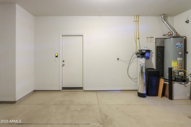 garage featuring water heater