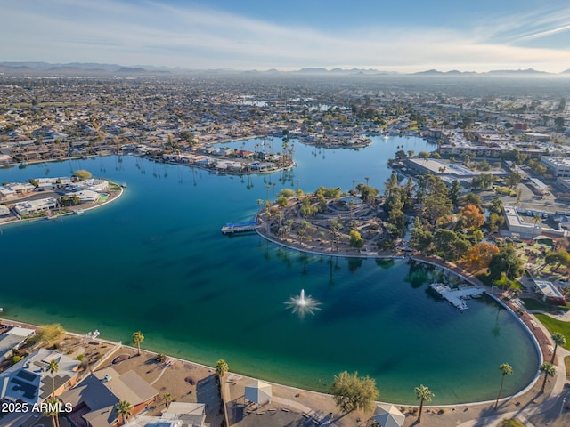 aerial view with a water and mountain view