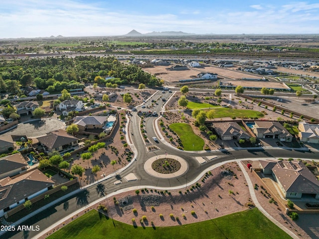 aerial view featuring a mountain view and a residential view