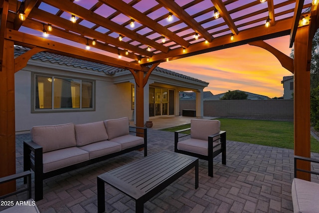 view of patio with outdoor lounge area and a pergola