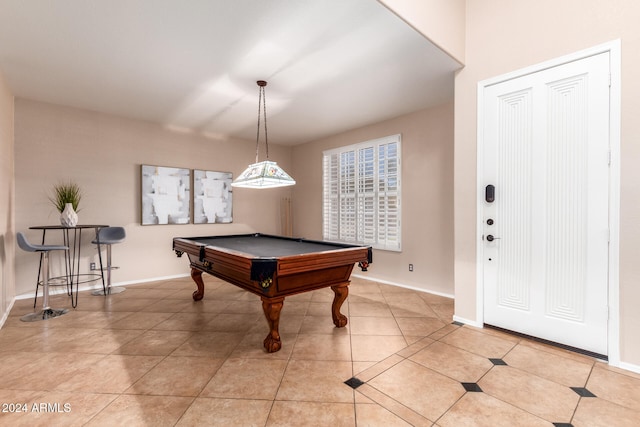 rec room featuring light tile patterned floors and pool table