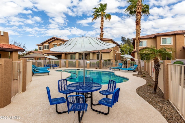 pool with a patio and a fenced backyard