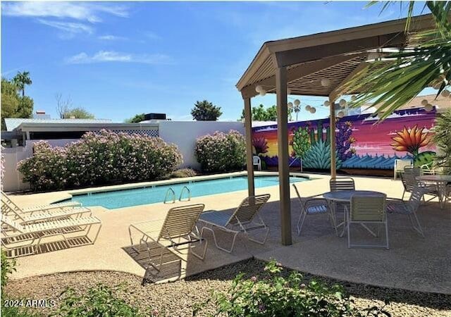 view of swimming pool featuring a patio