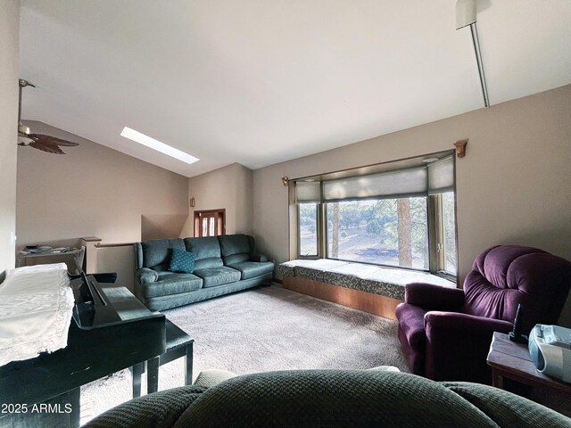 5408 Corda Ln, Show Low, AZ 85901 - living area featuring lofted ceiling, carpet floors, and a ceiling fan