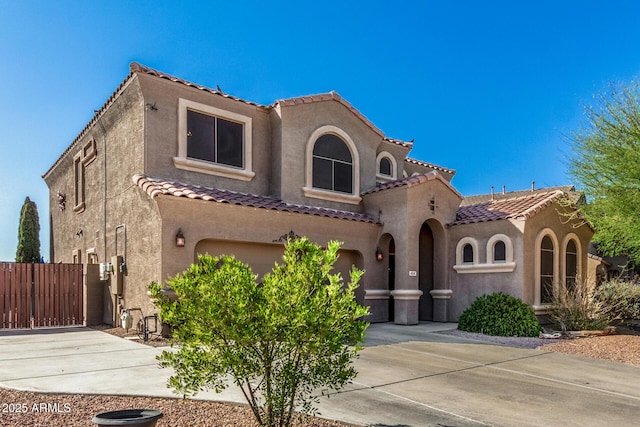 654 E Taylor Trl, San Tan Valley, AZ 85143 - mediterranean / spanish-style house with driveway, stucco siding, a garage, and a tiled roof