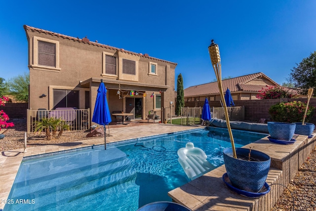 654 E Taylor Trl, San Tan Valley, AZ 85143 - view of swimming pool with a fenced backyard and a patio area