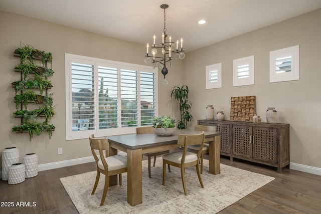 26673 W Ponderosa Ln, Buckeye, AZ 85396 - dining room featuring baseboards, wood finished floors, recessed lighting, and a chandelier