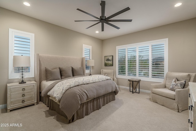 26673 W Ponderosa Ln, Buckeye, AZ 85396 - bedroom featuring a ceiling fan, light carpet, baseboards, and recessed lighting