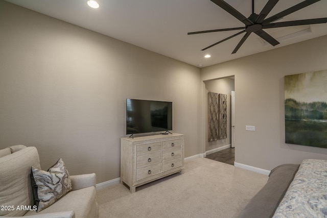 26673 W Ponderosa Ln, Buckeye, AZ 85396 - carpeted living room with baseboards, ceiling fan, and recessed lighting