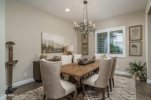 26673 W Ponderosa Ln, Buckeye, AZ 85396 - dining space with recessed lighting, a notable chandelier, baseboards, and wood finished floors