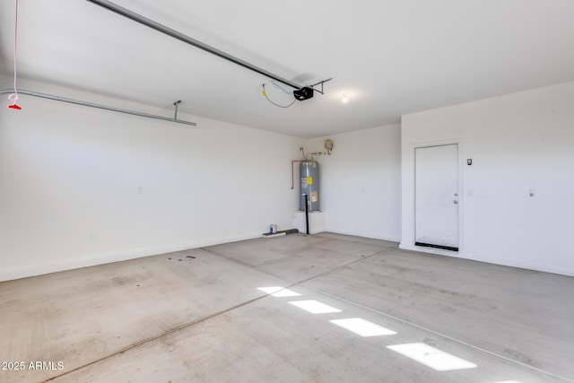 garage with water heater and a garage door opener