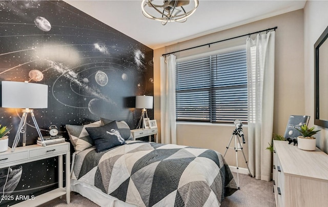 bedroom featuring carpet flooring and baseboards