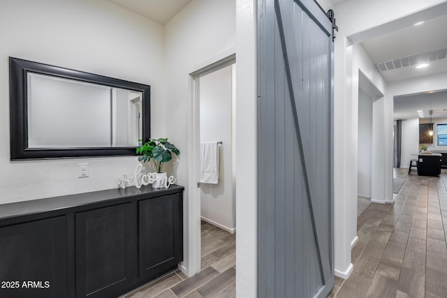 hallway with a barn door