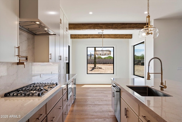 3323 N 81st St, Mesa, AZ 85207 - kitchen featuring wall chimney exhaust hood, stainless steel appliances, a sink, plenty of natural light, and recessed lighting