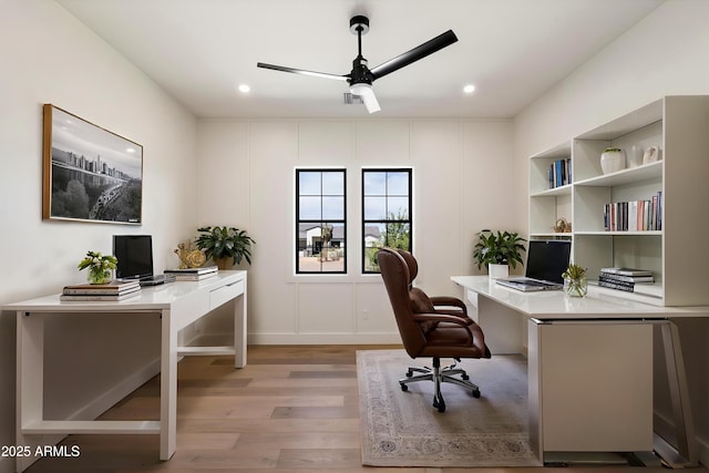 3323 N 81st St, Mesa, AZ 85207 - office featuring a ceiling fan, light wood-style flooring, and recessed lighting