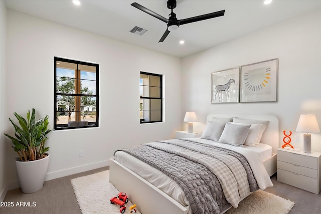 3323 N 81st St, Mesa, AZ 85207 - carpeted bedroom featuring recessed lighting, baseboards, and a ceiling fan
