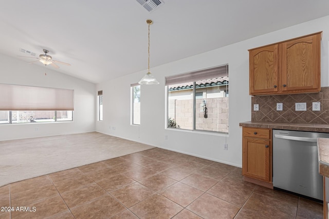 2268 S 162nd Ln, Goodyear, AZ 85338 - kitchen with a wealth of natural light, tile patterned floors, a ceiling fan, visible vents, and stainless steel dishwasher