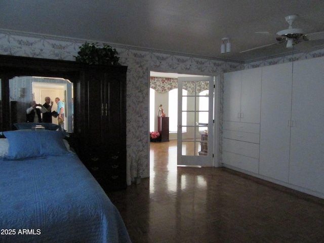 bedroom with crown molding