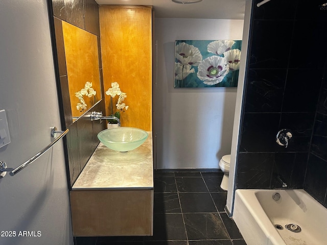 full bathroom with tub / shower combination, vanity, and toilet