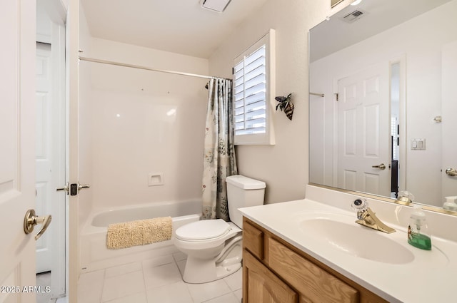 full bathroom featuring vanity, tile patterned flooring, toilet, and shower / bath combo