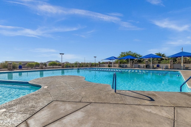 view of pool featuring a patio