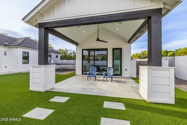 7851 N Central Ave, Phoenix, AZ 85020 - view of patio / terrace with ceiling fan and a trampoline